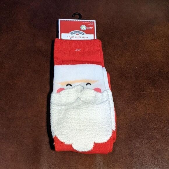 🆕HOLIDAY TIME - 1 PAIR OF KNEE HIGH SOCKS CHRISTMAS SANTA - Picture 1 of 2